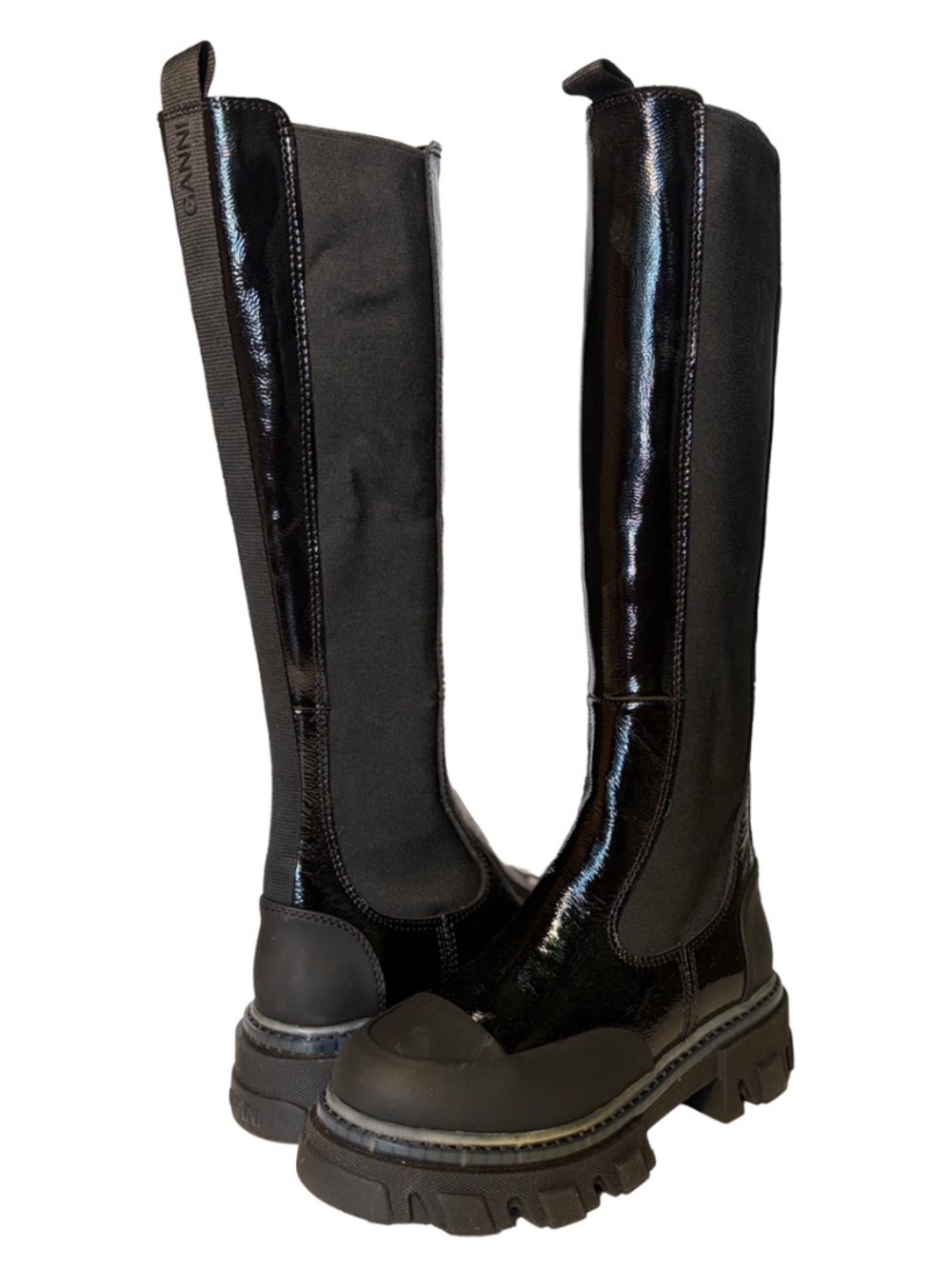 GANNI Cleated High Chelsea Boots in Black New with tags